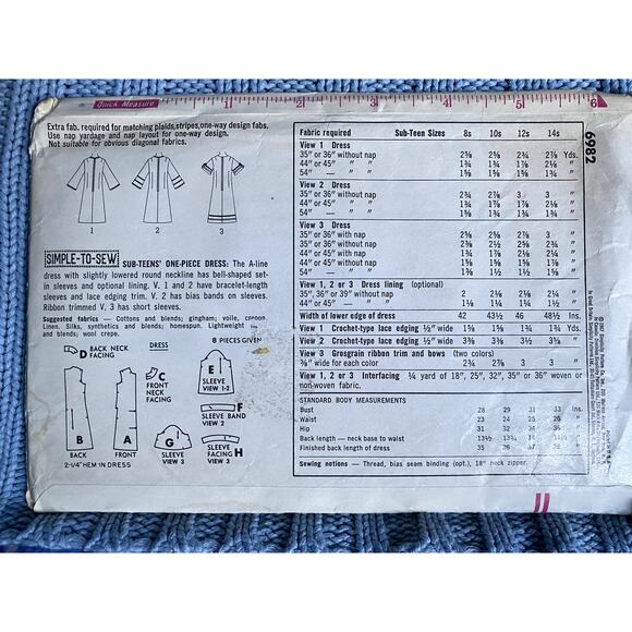 Simplicity 6982 Sewing pattern A line dress bell sleeve 1960s size 12 - Picture 3 of 6